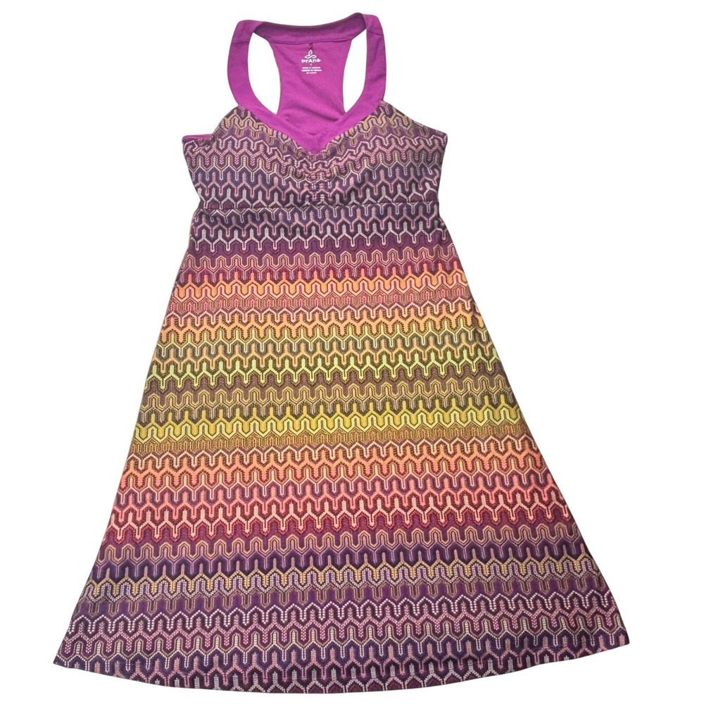 prAna Women's Racerback Athletic Dress L Purple Geometric Print Stretch Yoga - Picture 2 of 10